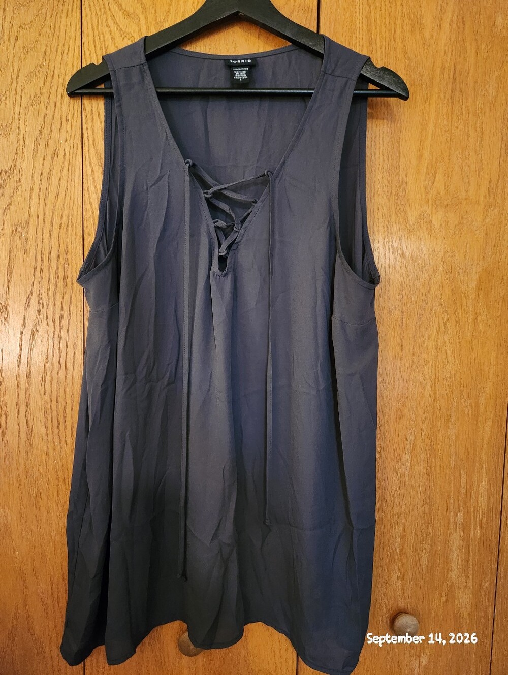 torrid Charcoal Gray Lace-Up V-Neck Sleeveless Tunic